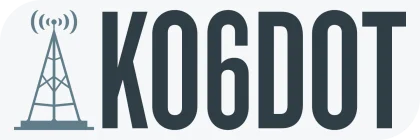 KO6DOT logo: a lattice radio tower with radiating signal arcs beside the call sign